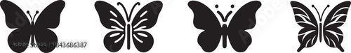Set of four different black butterfly silhouettes icons