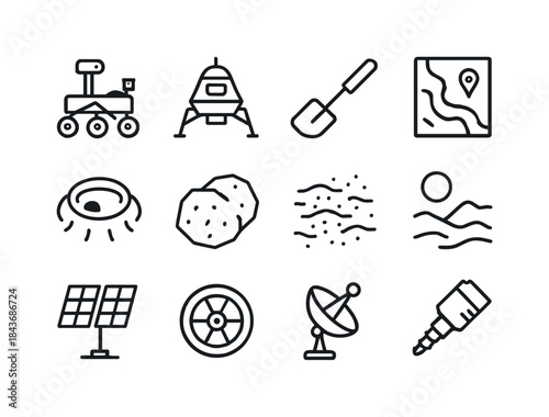 Planetary Exploration Icons. Planetary Exploration. Line icon se