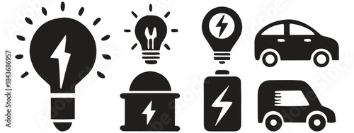 Energy Icons Set – Renewable Energy, Electricity, and Eco Power Symbols