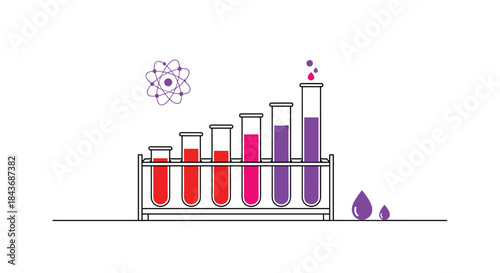 Rack of test tubes showing a chemical reaction or titration process, with liquid levels and colors changing progressively.