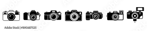 Monochrome photography camera icons for digital media and creative design projects.