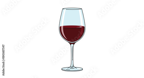 Elegant red wine glass stands on a slender stem filled with rich wine and creates a simple still life under bright studio light.