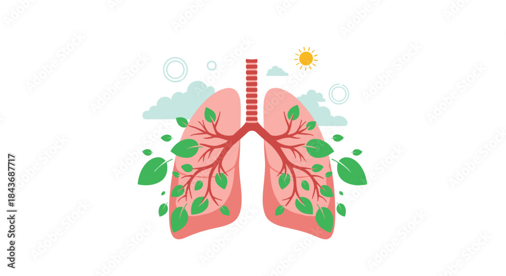 Fototapeta premium Symbolic representation of healthy lungs as a vibrant tree with green leaves, conceptualizing the importance of clean air for respiratory health.