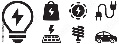 Energy Icons Set – Renewable Energy, Electricity, and Eco Power Symbols