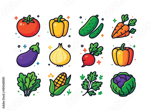 Colorful Vegetable Icons. Colorful vegetables. Colorful isometri