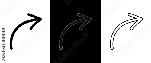 arrow icon pointer, wavy arrow in glass, solid and outline style vector illustration