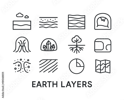 Earth Layers Icons. Earth Layers. Line icon set of Earth Layers:
