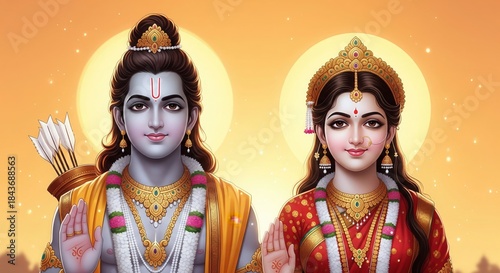 Sita Ram Ayodhya Glow. Divine Hindu 4K Wallpaper.