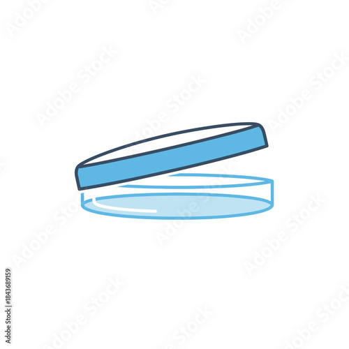 Minimalist line art illustration of a laboratory petri dish with its lid slightly ajar, symbolizing scientific research, microbiological study, and experimental analysis in a clear, accessible visual