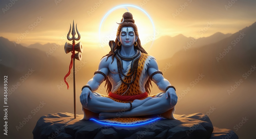 Obraz premium Shiva Sunrise Meditation. Calm Devotional 4K Wallpaper.