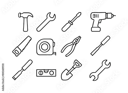 Construction Tool Icons. Construction Tools. Line icon set of Co