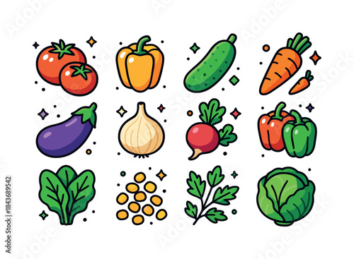 Colorful Vegetable Icons. Colorful vegetables. Colorful isometri