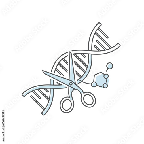 Genetic modification and scientific research with DNA strands being cut by scissors, representing gene editing and biotechnology advancements