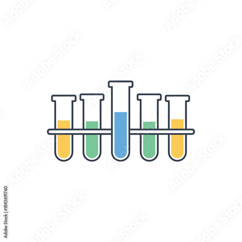 Collection of laboratory test tubes filled with colorful liquids on a white background, representing scientific research and experimentation