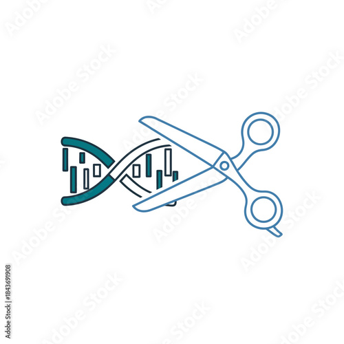 Illustration of DNA cutting and gene editing, symbolizing genetic engineering, biotechnology, and molecular biology advancements in scientific research