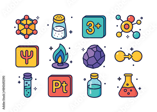 Colorful Inorganic Compounds Icons. Inorganic Compounds. Colorfu