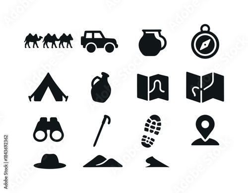 Desert Travel Icons. Desert travel. Solid icon set of Desert tra