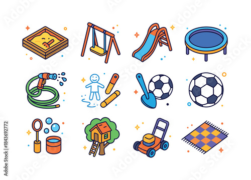Backyard Play Icons. Backyard Play. Colorful isometric vector ic