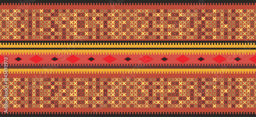 Slavic ornamental seamless frieze vector series. Authentic Eastern European traditional decorative patterns of folk costumes, damasks, carpets. Balkan folklore embroidery motifs.