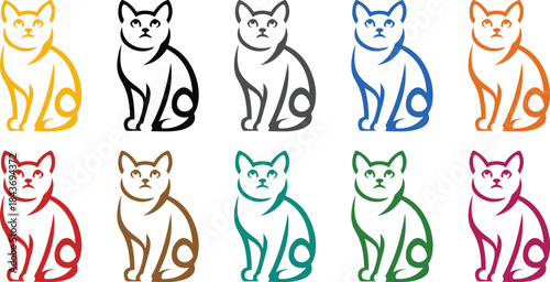 Colorful stylized cat face silhouettes, Cat face icon collection in bright colors
