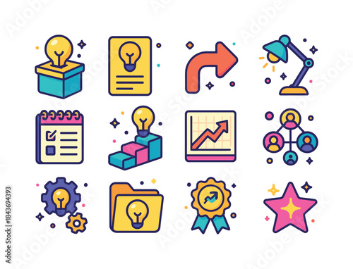 Colorful Workplace Icons. Workplace Ideas. Colorful isometric ve