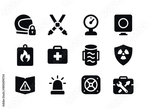 Space Safety Icons. Space tourism safety. Solid icon set of Spac
