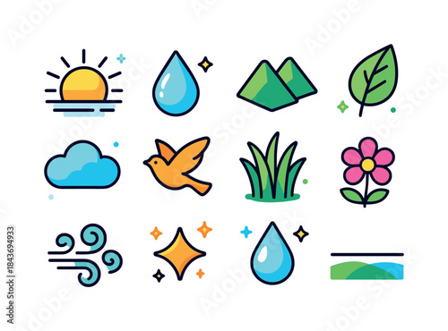 Morning Nature Icons. Nature Morning. Colorful isometric vector