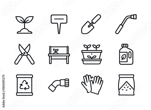 Greenhouse Gardening Icons. Greenhouse Gardening. Line icon set