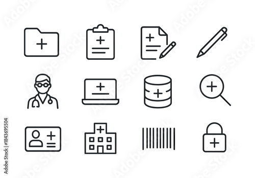Medical Records Icons. Medical records. Line icon set of medical