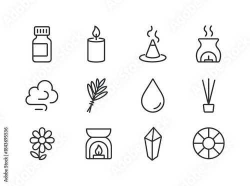 Aromatherapy Icon Set. Aromatherapy. Line icon set of Aromathera