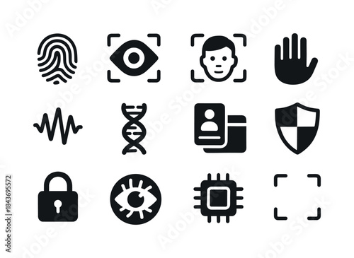 Biometric Security Icons. Biometric Security. Solid icon set of