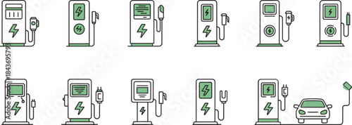 Electric vehicle charging station illustrations