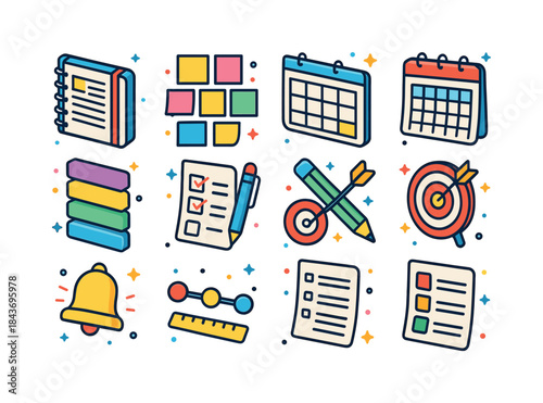 Colorful Planning Icons. Planning. Colorful isometric vector ico