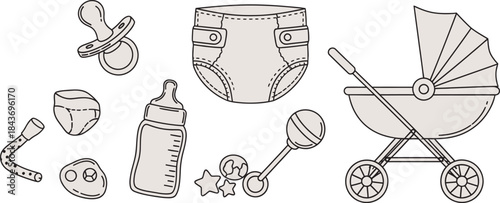 Baby essentials illustration a collection of newborn nursery items
