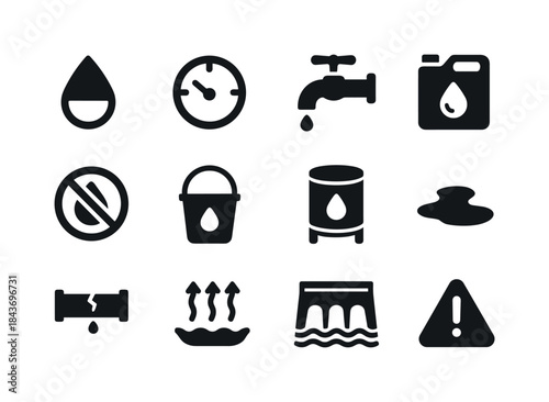 Low Water Icon Set. Low water supply. Solid icon set of low wate