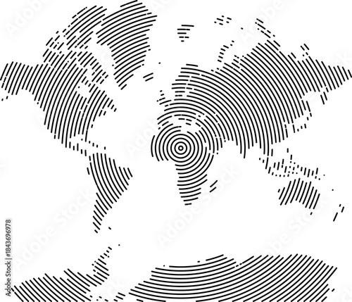 Bilde på lerret World map in geometric vector round line info graphic shape pattern focusing country and continent of the universal geography