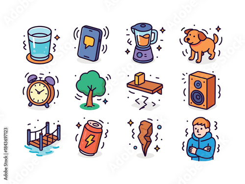 Shaking Icons Collection. Shaking Objects. Colorful isometric ve