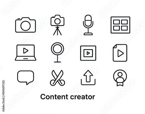 Content Creator Icons. Content Creator. Line icon set of Content