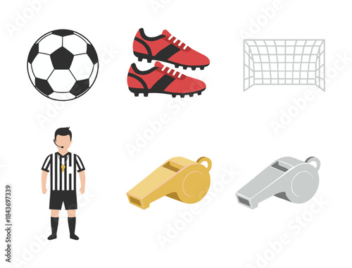Soccer equipment set with referee and whistles