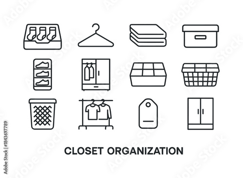 Closet Organization Icons. Closet Organization. Line icon set of