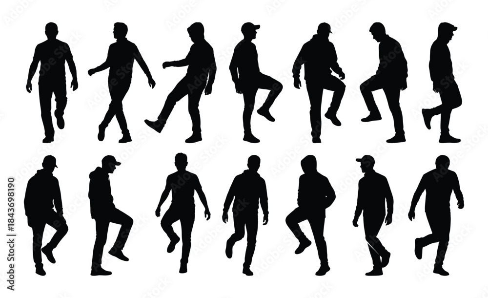 Obraz premium Walking Man Silhouette Set Male Movement Action Pose Collection