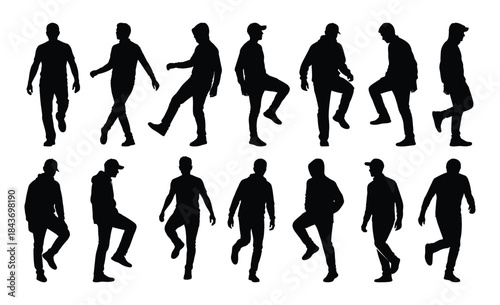 Walking Man Silhouette Set Male Movement Action Pose Collection