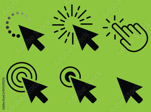 Various black cursor icons depicting clicks selections and interaction states