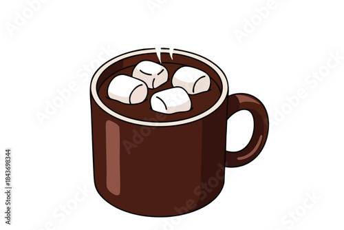An illustration shows a brown mug filled with hot chocolate, topped with marshmallows
