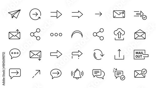 Communication and Messaging Icons Set Linear Style Black and White Collection Digital Dialogue Symbols
