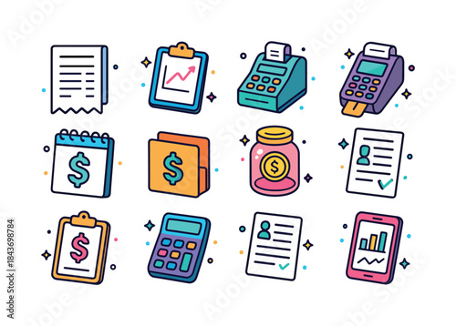 Isometric Finance Icons. Small business finances. Colorful isome