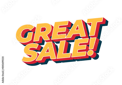 Bold text graphic promoting a sale with vibrant colors