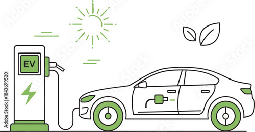 Electric vehicle charging with renewable solar energy and eco friendly transportation concept