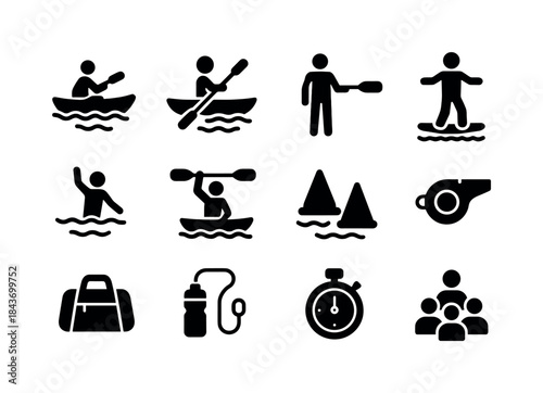 Water Sports Icons. water sports training. Solid icon set of wat