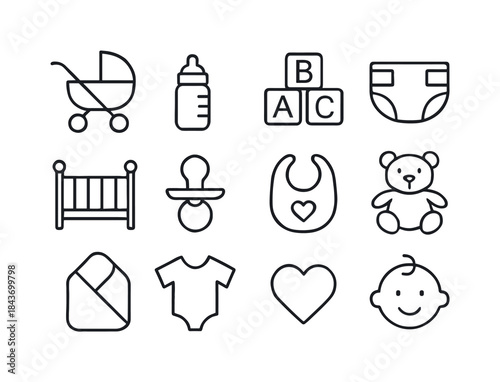 Parenting Icons Grid. Parenting Essentials. Line icon set of Par